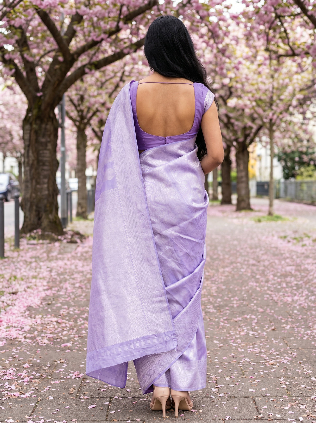 MIMOSA Violet Kanjivaram Art Silk Saree with Violet border — close up