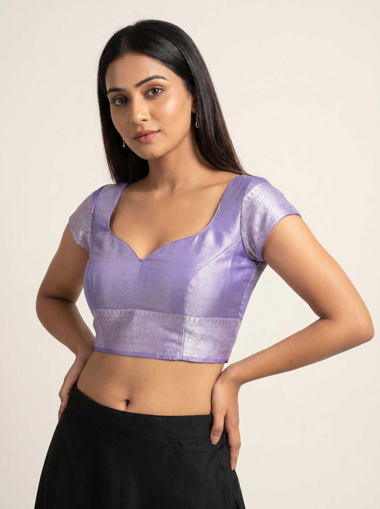 MIMOSA Violet Kanjivaram Art Silk Saree — blouse close-up