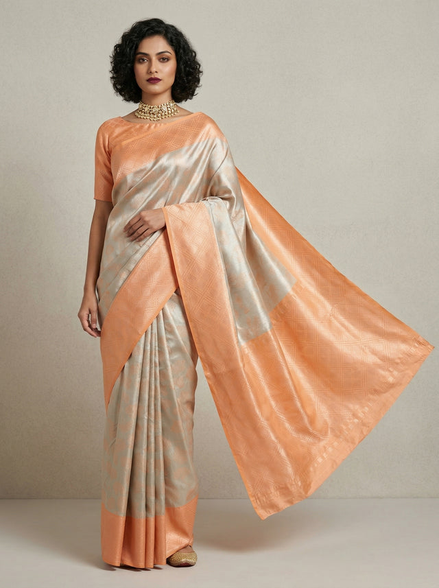 MIMOSA Chikoo Kanjivaram Art Silk Saree — Full View