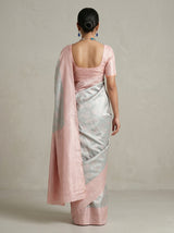MIMOSA Grey Kanjivaram Art Silk Saree — Close-up of Face and Blouse