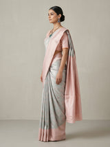 MIMOSA Grey Kanjivaram Art Silk Saree — Detail of Border and Pallu