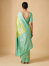 MIMOSA Olive Kanjivaram Art Silk Saree — Close-up of Face and Blouse