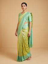 MIMOSA Olive Kanjivaram Art Silk Saree — Side View of Drape