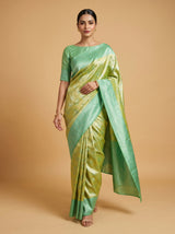 MIMOSA Olive Kanjivaram Art Silk Saree — Lower Body and Pleats View