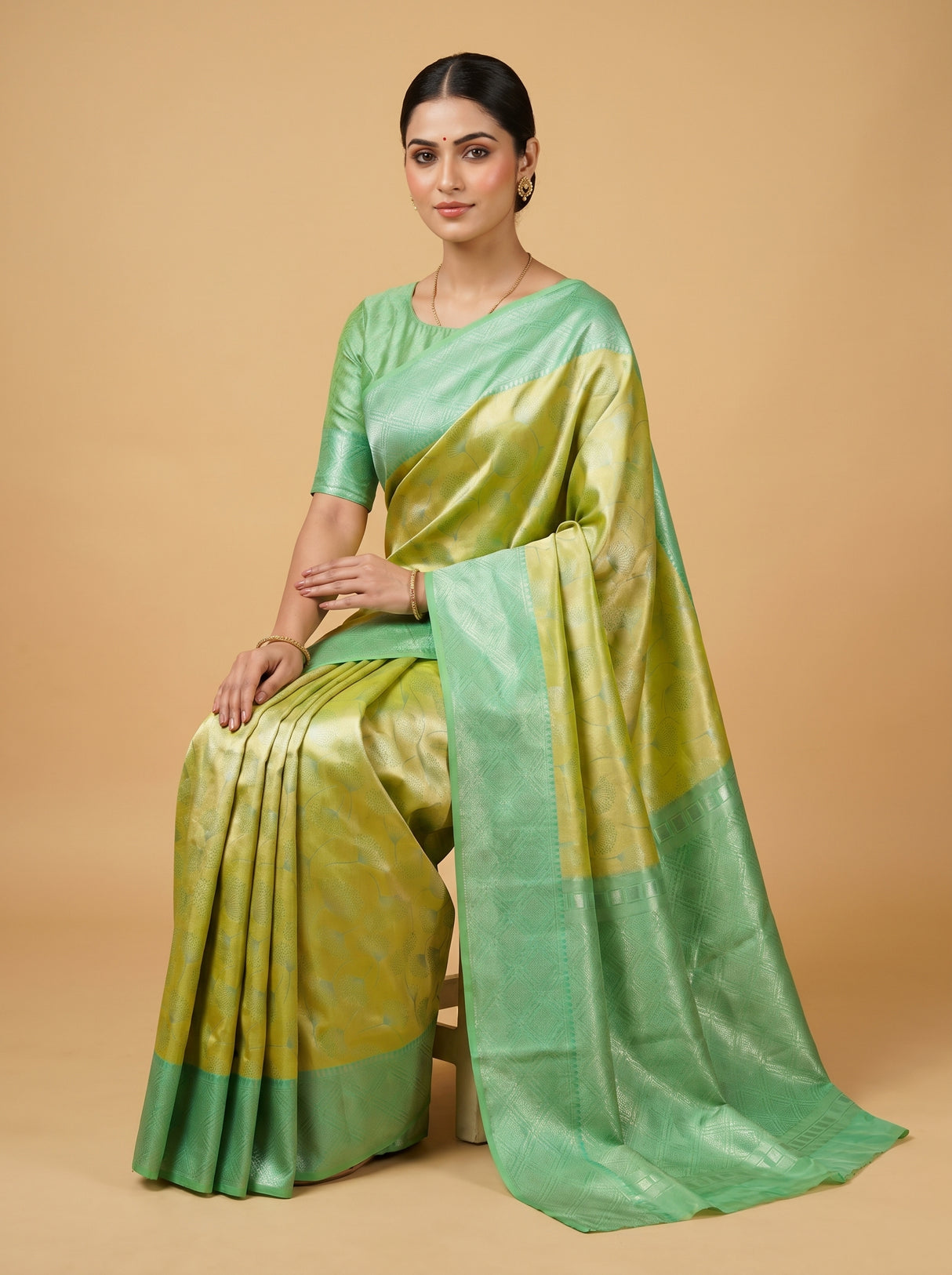 MIMOSA Olive Kanjivaram Art Silk Saree — pose 8 styling detail