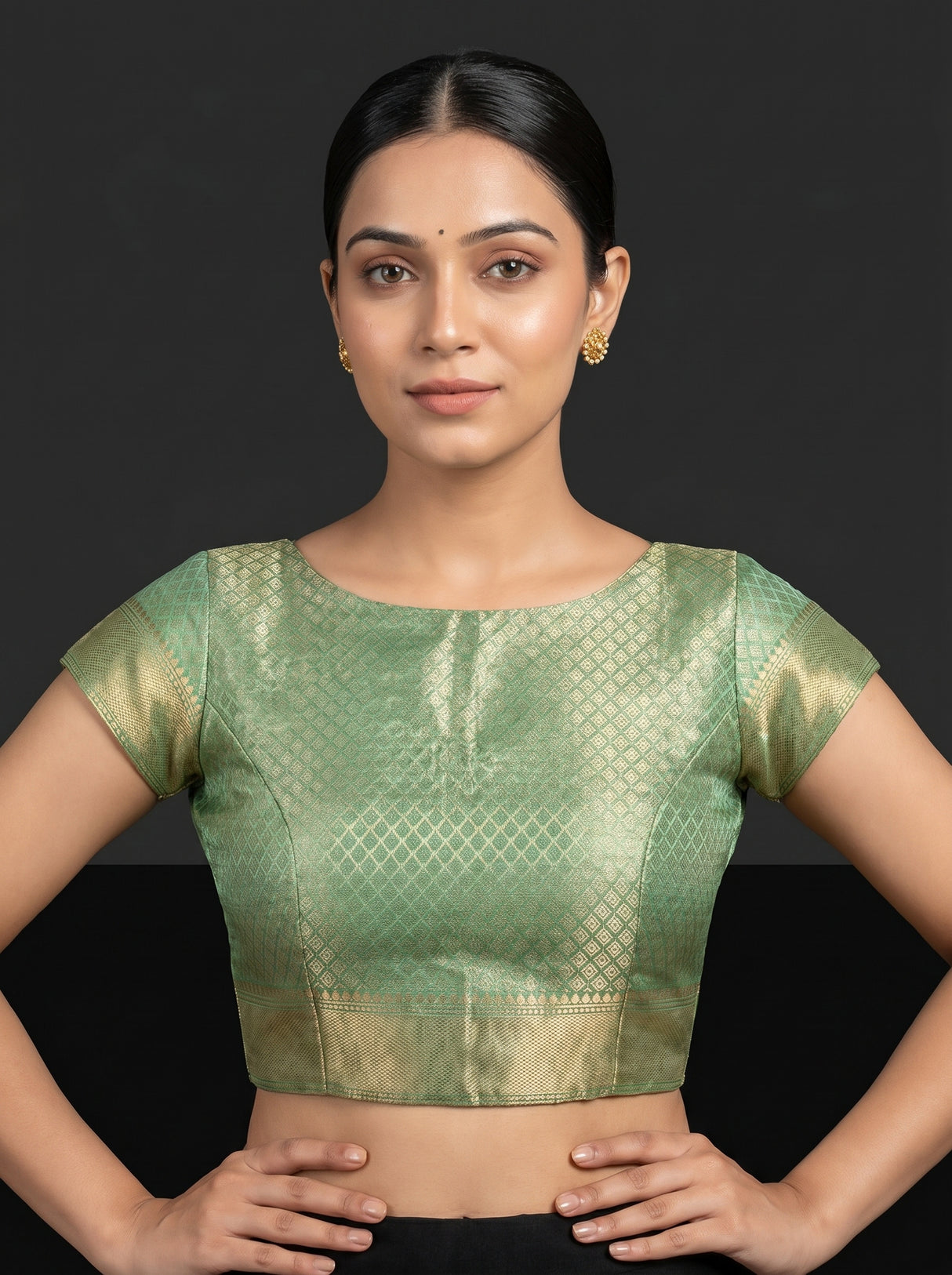 MIMOSA Olive Kanjivaram Art Silk Saree — blouse close-up