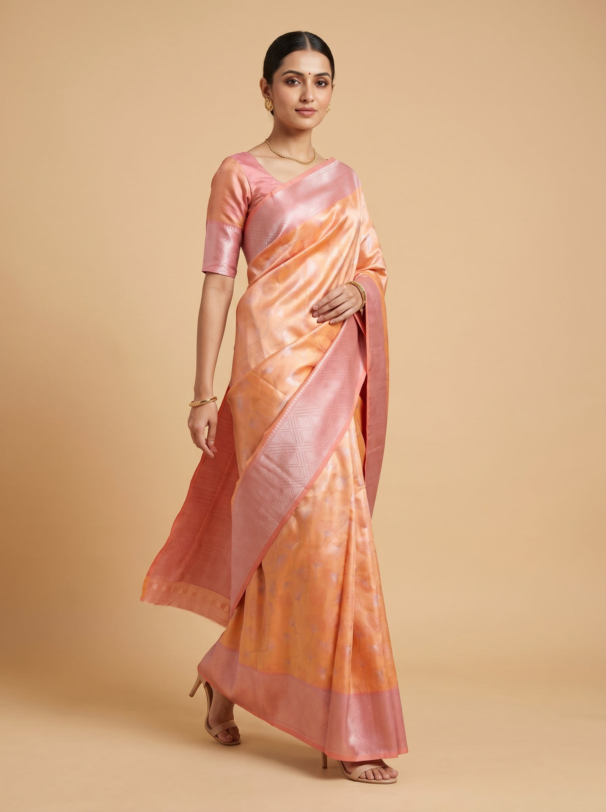 MIMOSA Peach Kanjivaram Art Silk Saree — pose 6 styling detail