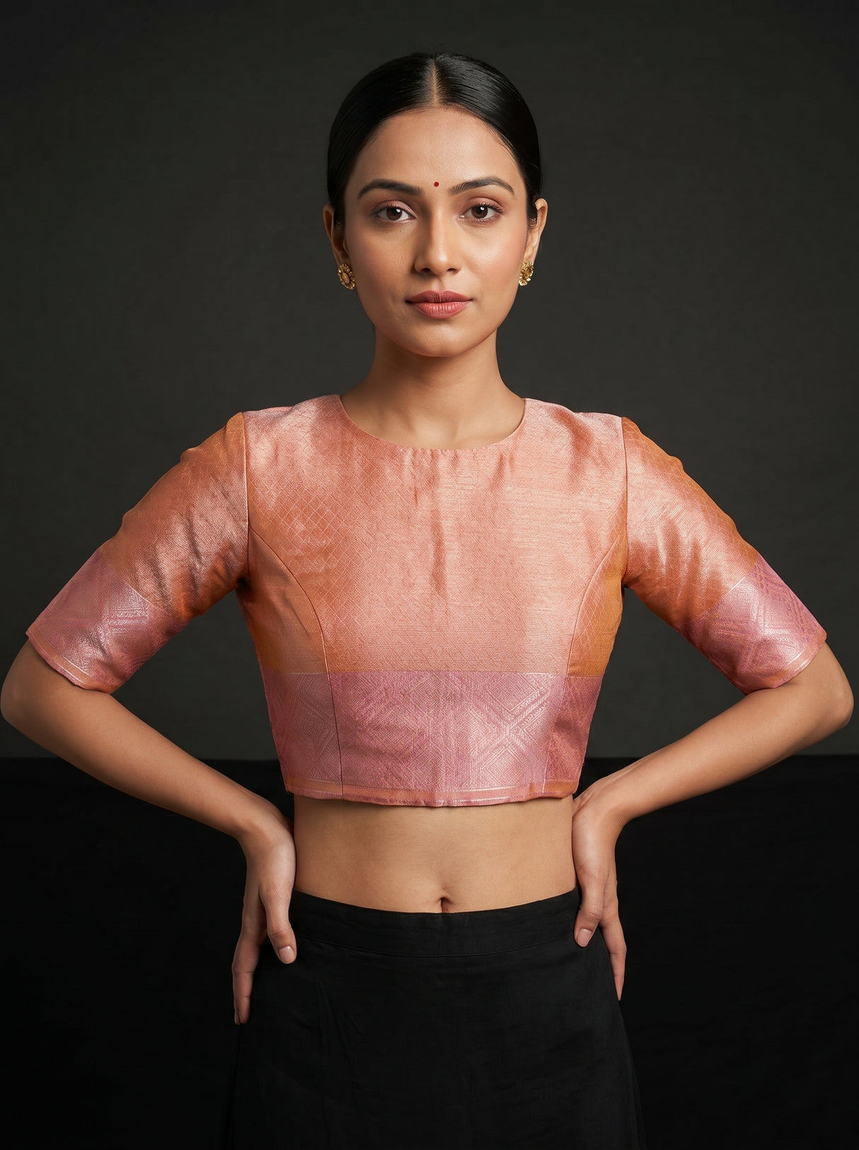 MIMOSA Peach Kanjivaram Art Silk Saree — blouse close-up
