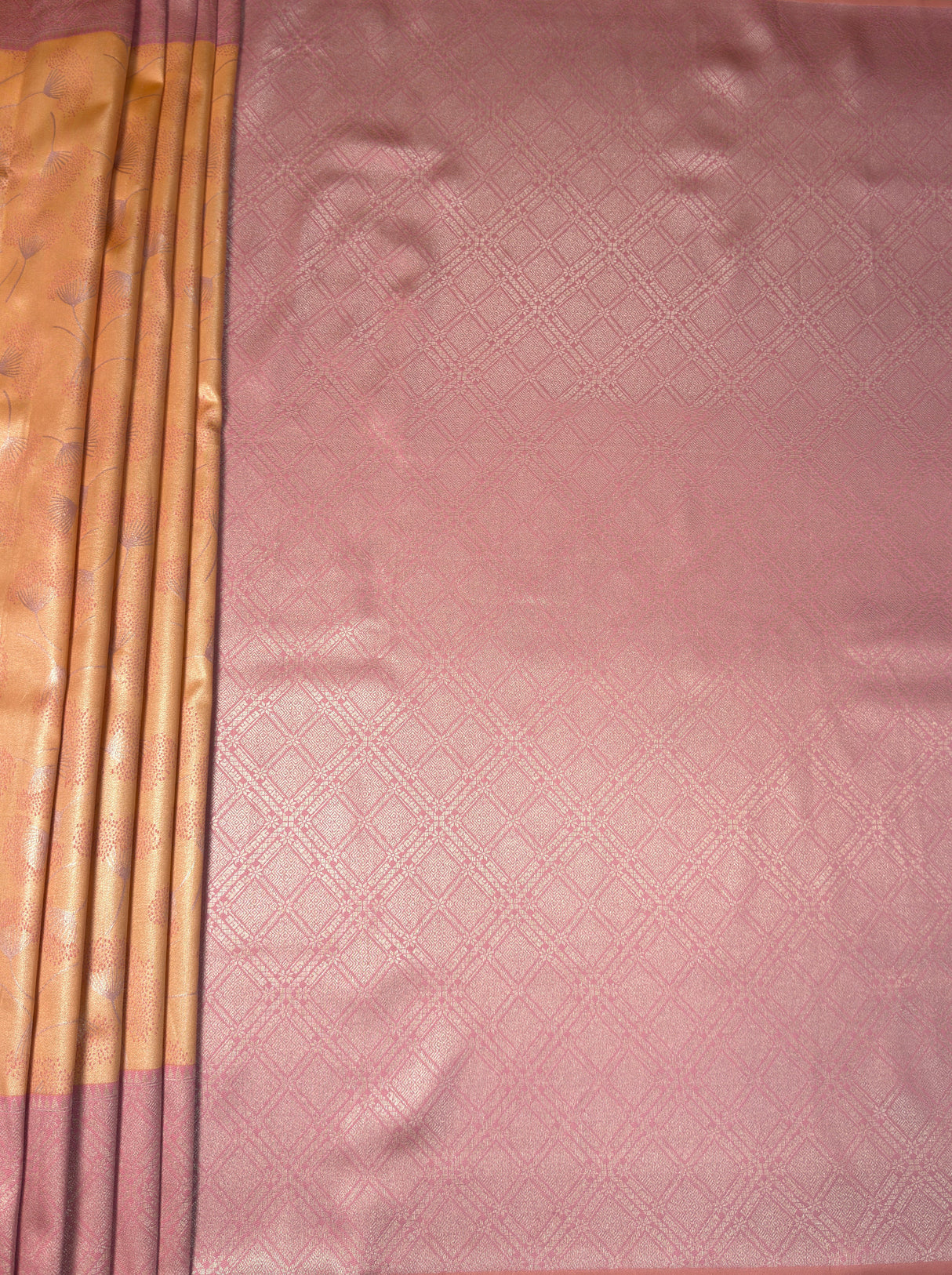 MIMOSA Peach Kanjivaram Art Silk Saree — pallu and zari work detail