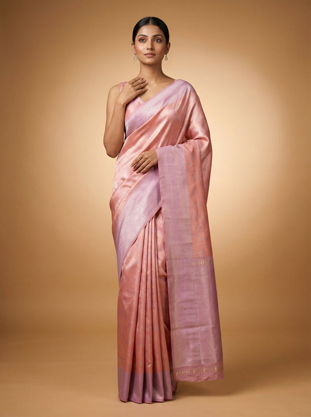 MIMOSA Pink Kanjivaram Art Silk Saree — Full View