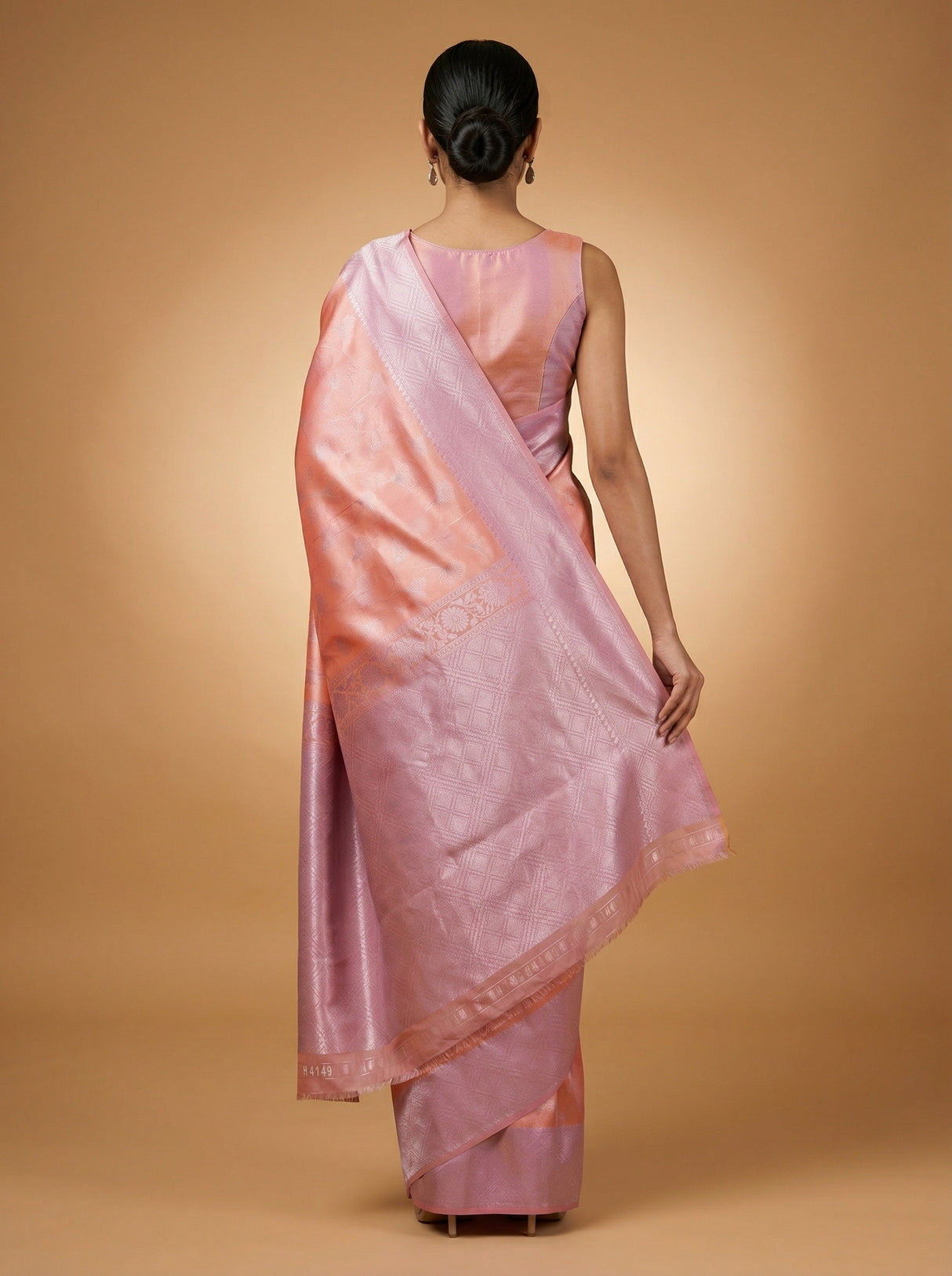 MIMOSA Pink Kanjivaram Art Silk Saree — Close-up of Face and Blouse