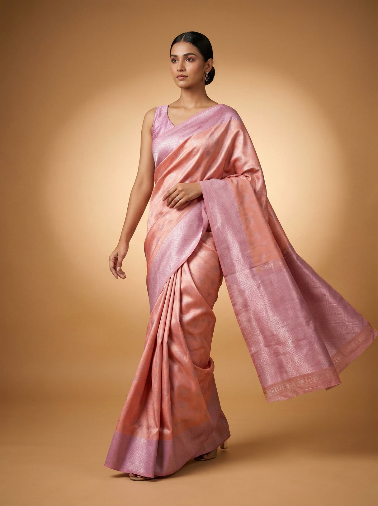 MIMOSA Pink Kanjivaram Art Silk Saree — Side View of Drape