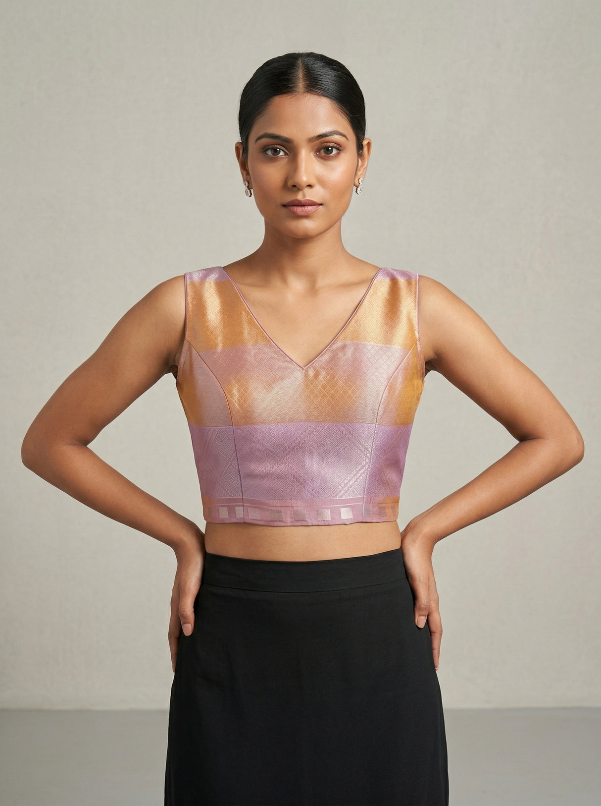 MIMOSA Pink Kanjivaram Art Silk Saree — blouse close-up