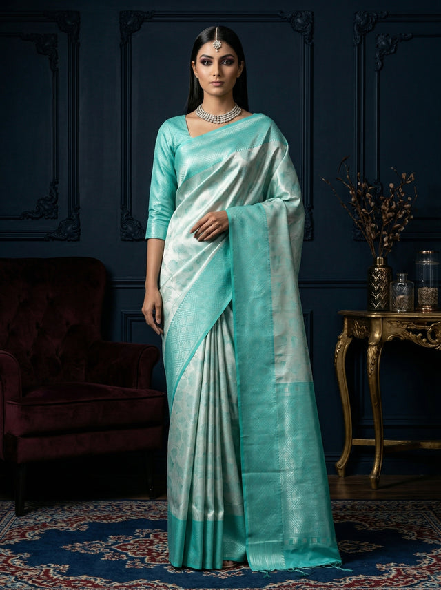 MIMOSA Rama Kanjivaram Art Silk Saree — Full View