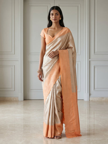 MIMOSA Chikoo Kanjivaram Art Silk Saree — front view on mannequin