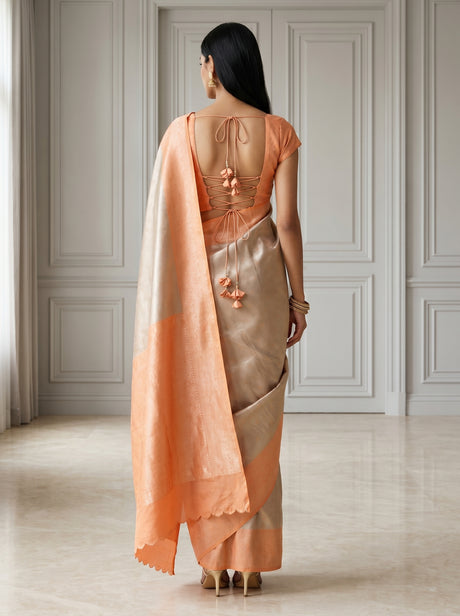 MIMOSA Chikoo Kanjivaram Art Silk Saree — pose 2 styling detail