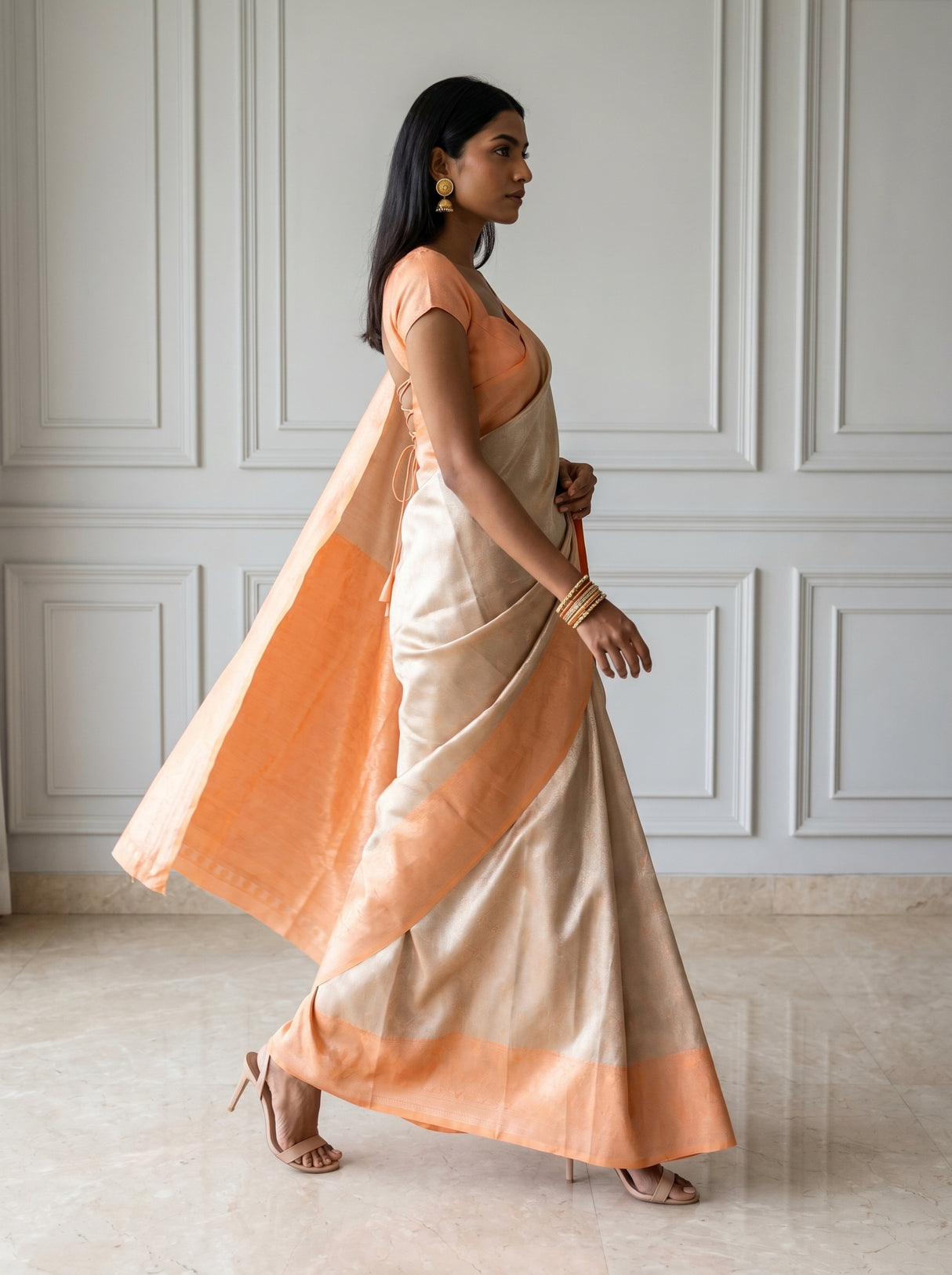 MIMOSA Chikoo Kanjivaram Art Silk Saree — pose 6 styling detail