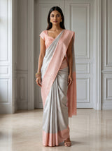 MIMOSA Grey Kanjivaram Art Silk Saree — front view on mannequin