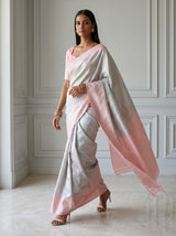 MIMOSA Grey Kanjivaram Art Silk Saree — pose 6 styling detail