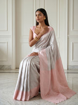 MIMOSA Grey Kanjivaram Art Silk Saree — pose 8 styling detail