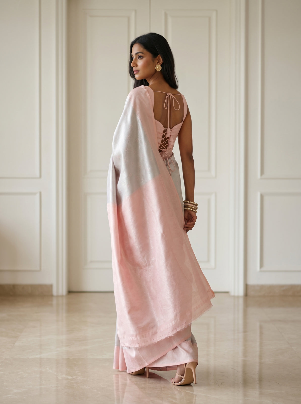 MIMOSA Grey Kanjivaram Art Silk Saree — pose 9 styling detail