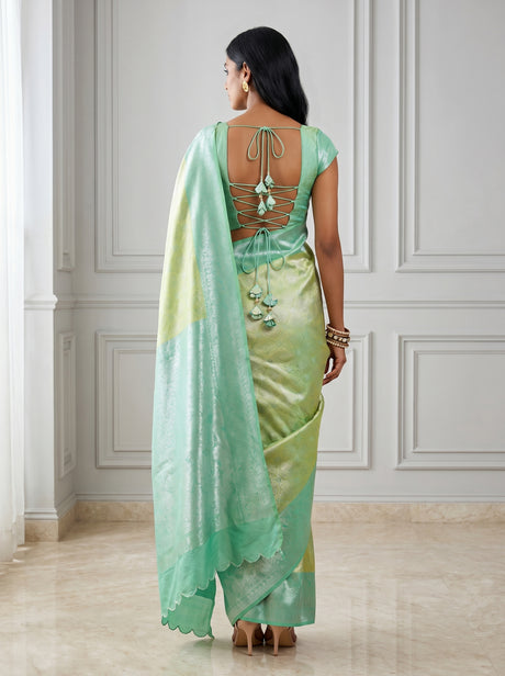 MIMOSA Olive Kanjivaram Art Silk Saree — pose 2 styling detail