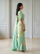 MIMOSA Olive Kanjivaram Art Silk Saree — pose 3 styling detail