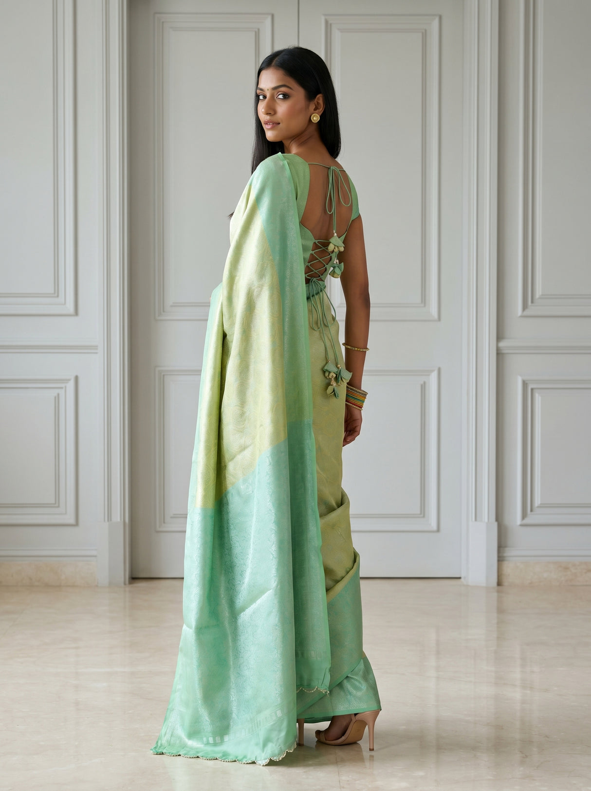 MIMOSA Olive Kanjivaram Art Silk Saree — pose 9 styling detail