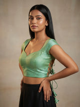 MIMOSA Olive Kanjivaram Art Silk Saree — blouse close-up