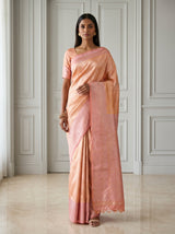 MIMOSA Peach Kanjivaram Art Silk Saree — front view on mannequin