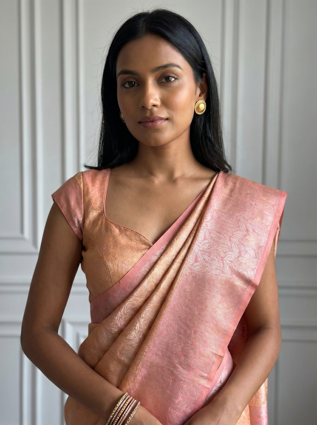 MIMOSA Peach Kanjivaram Art Silk Saree — pose 10 styling detail