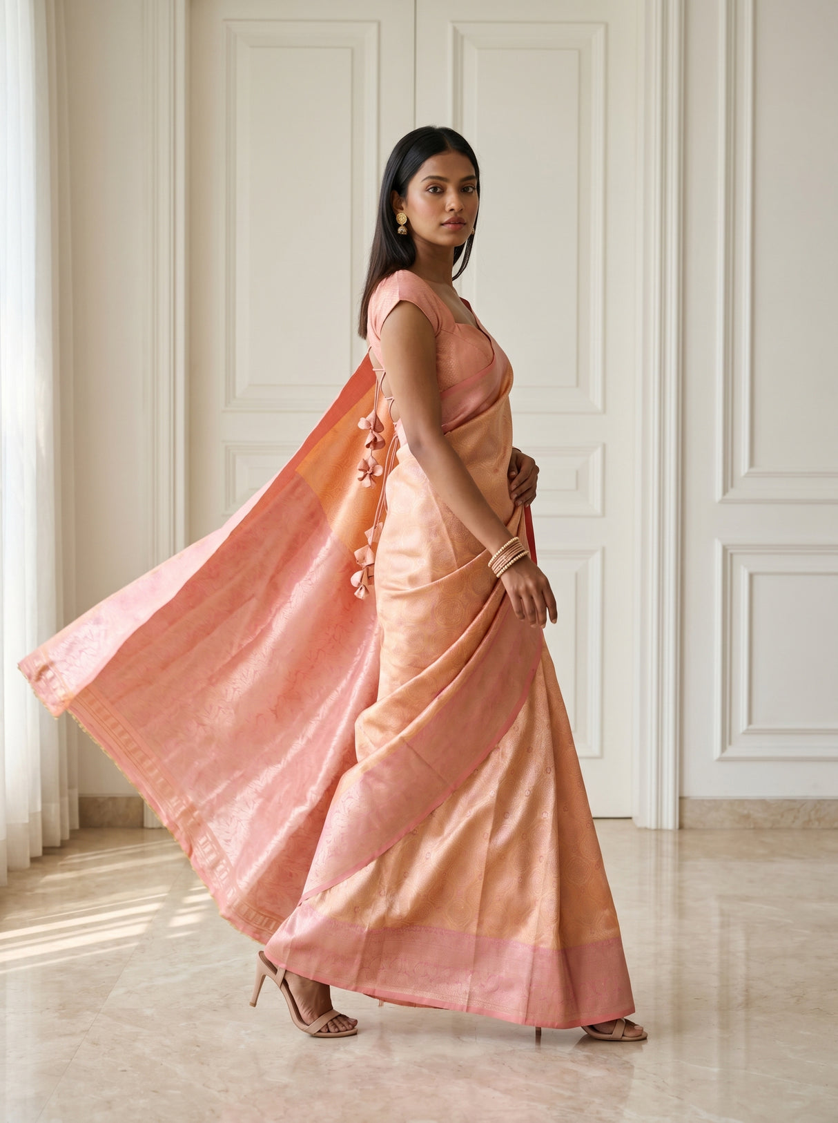 MIMOSA Peach Kanjivaram Art Silk Saree — pose 6 styling detail