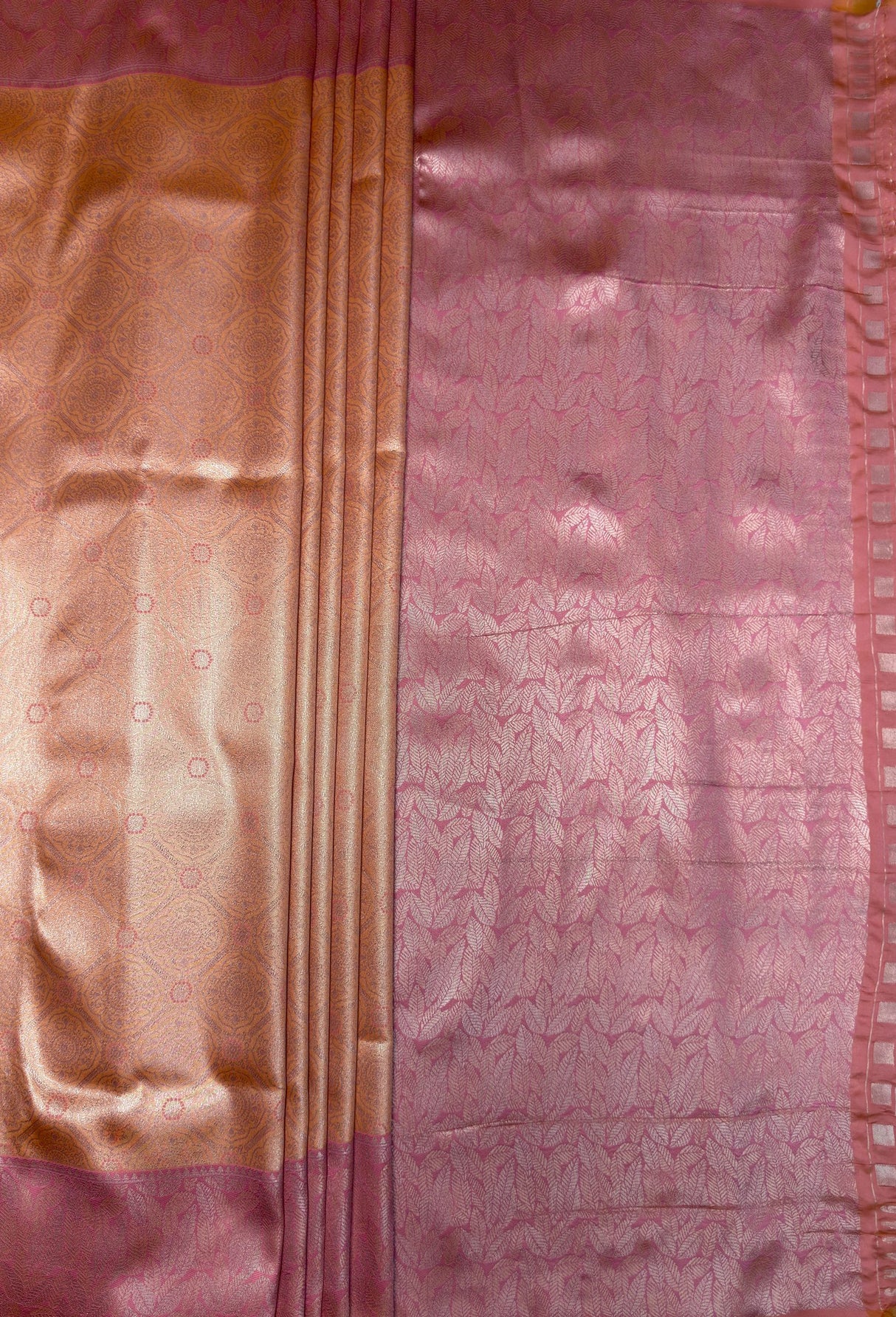 MIMOSA Peach Kanjivaram Art Silk Saree — pallu and zari work detail