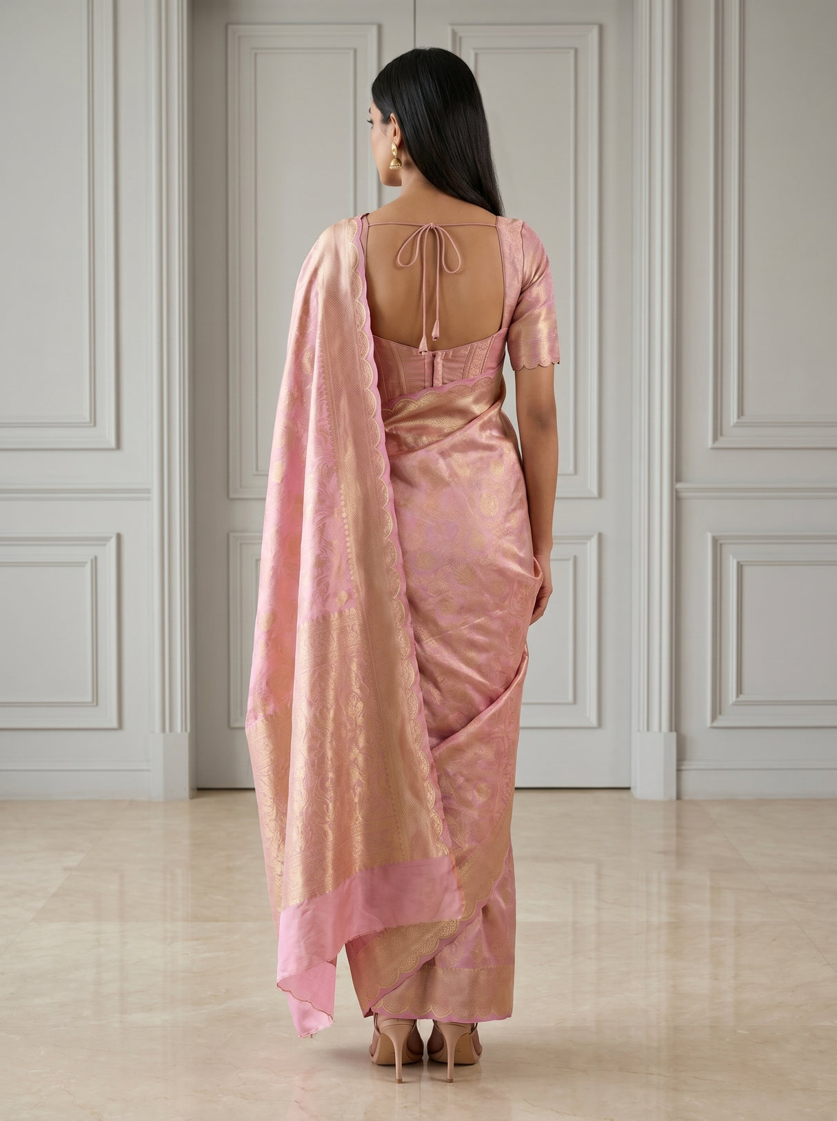 MIMOSA Pink Kanjivaram Art Silk Saree — pose 2 styling detail