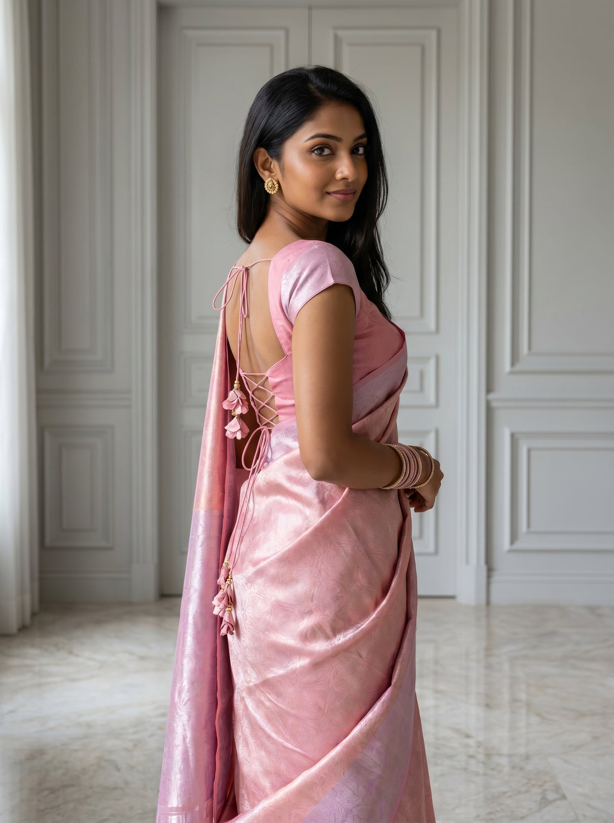 MIMOSA Pink Kanjivaram Art Silk Saree — pose 9 styling detail