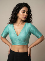 MIMOSA Rama Kanjivaram Art Silk Saree — blouse close-up