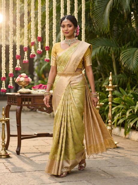 MIMOSA Olive Kanjivaram Art Silk Saree — Full View