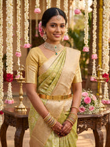 MIMOSA Olive Kanjivaram Art Silk Saree — Blouse Piece View
