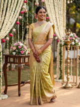 MIMOSA Olive Kanjivaram Art Silk Saree — Border and Body Detail