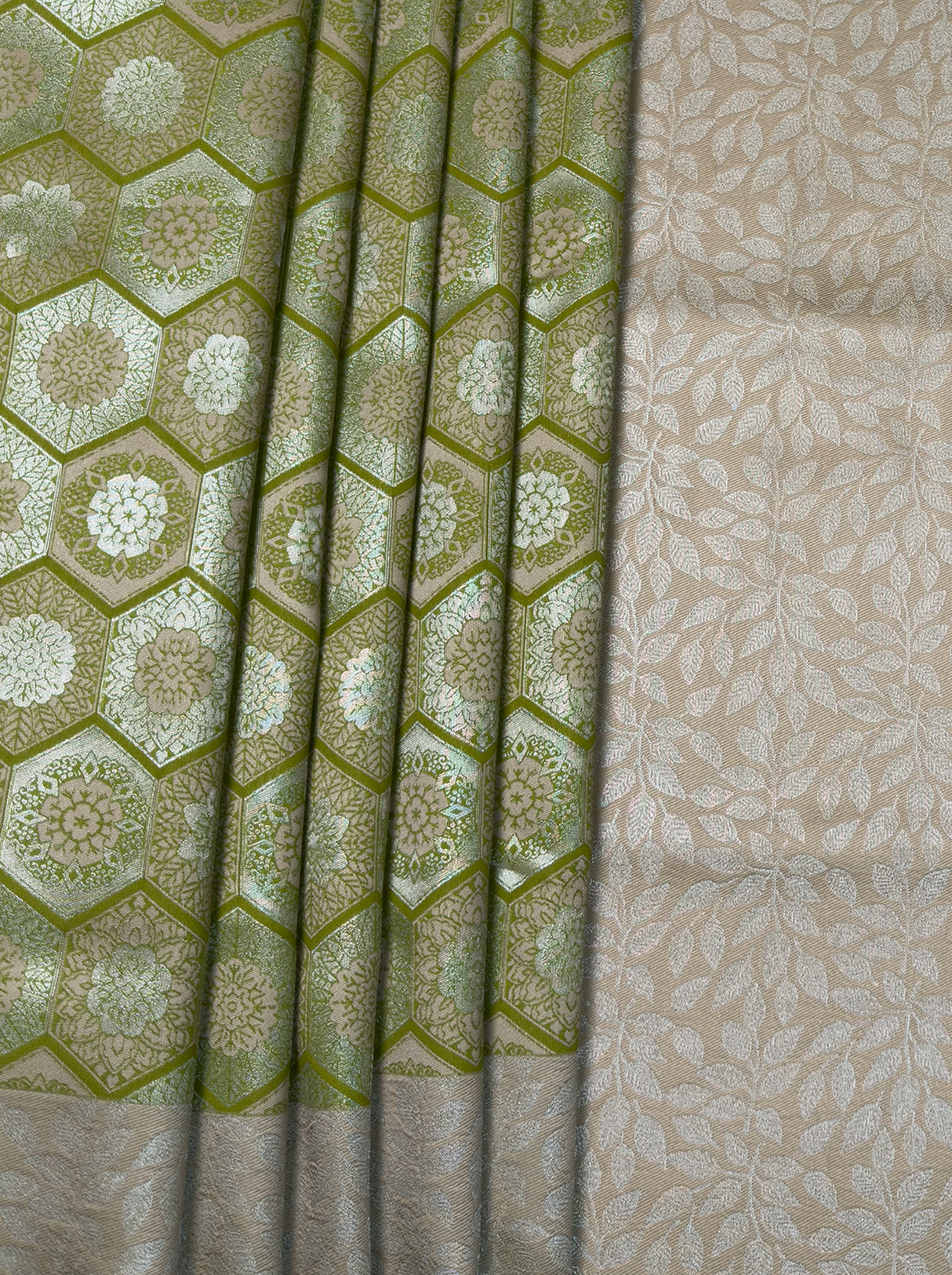 MIMOSA Olive Kanjivaram Art Silk Saree — fleets shot full lifestyle