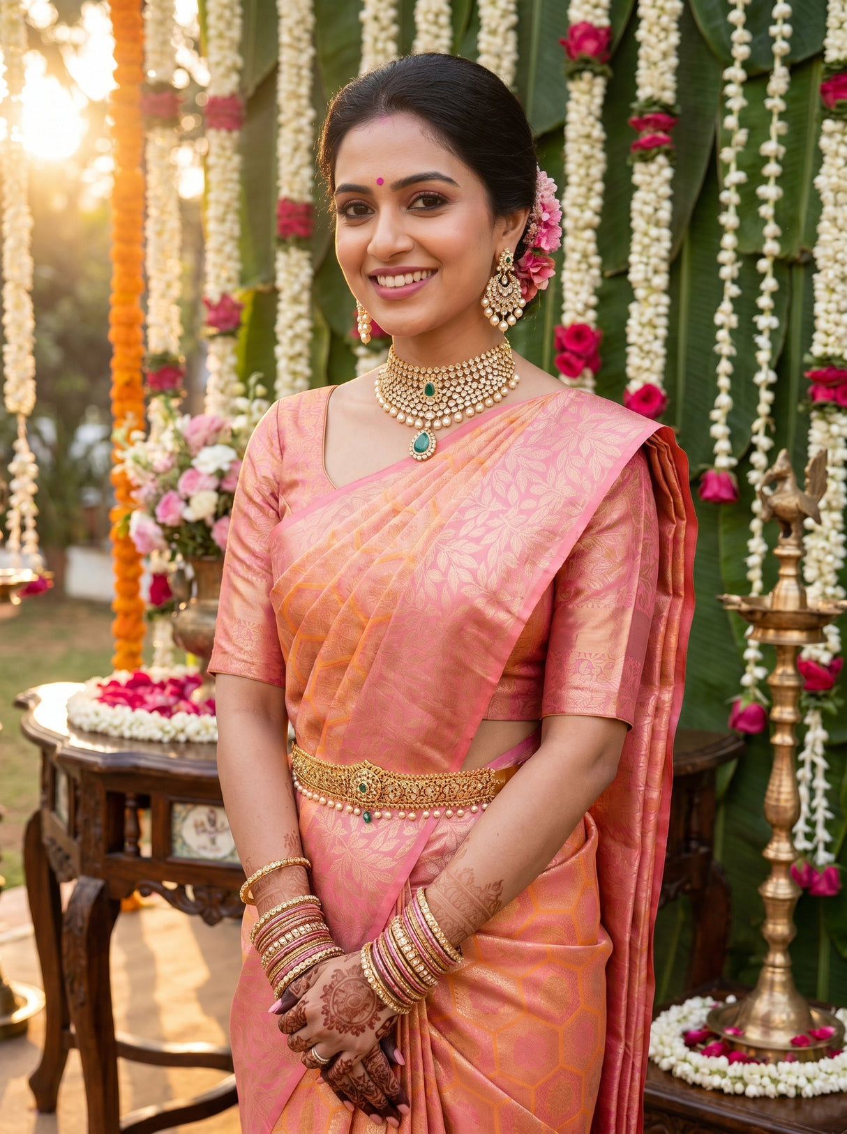 MIMOSA Peach Kanjivaram Art Silk Saree — pose 10 styling detail