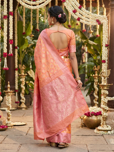 MIMOSA Peach Kanjivaram Art Silk Saree — Close-up of Pallu