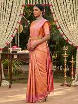 MIMOSA Peach Kanjivaram Art Silk Saree — Border and Body Detail
