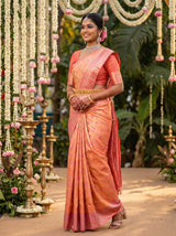 MIMOSA Peach Kanjivaram Art Silk Saree — Blouse Piece View