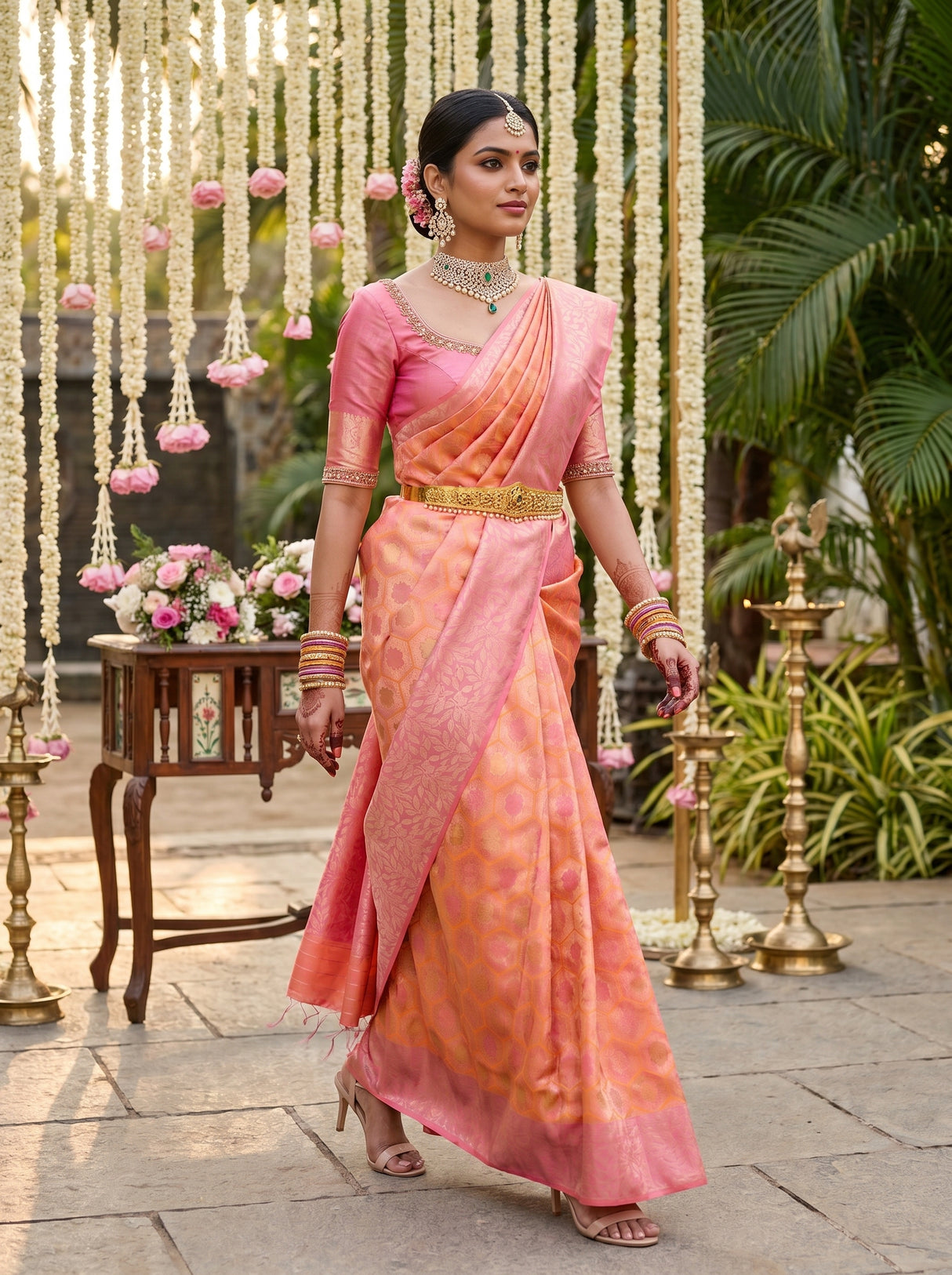 MIMOSA Peach Kanjivaram Art Silk Saree — pose 9 styling detail