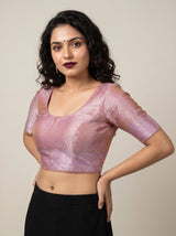 MIMOSA Pink Kanjivaram Art Silk Saree — blouse close-up