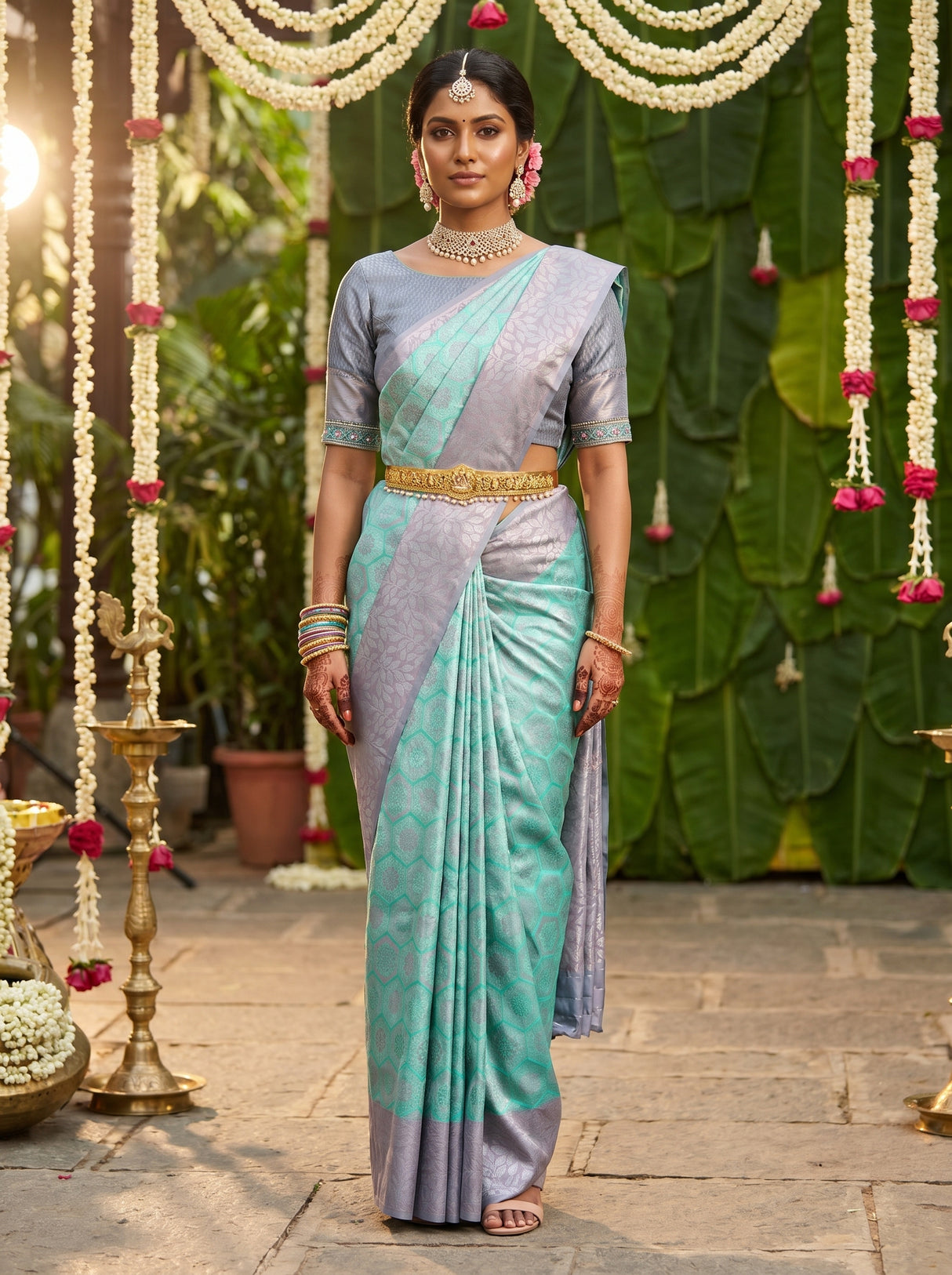 MIMOSA Rama Kanjivaram Art Silk Saree — Full View