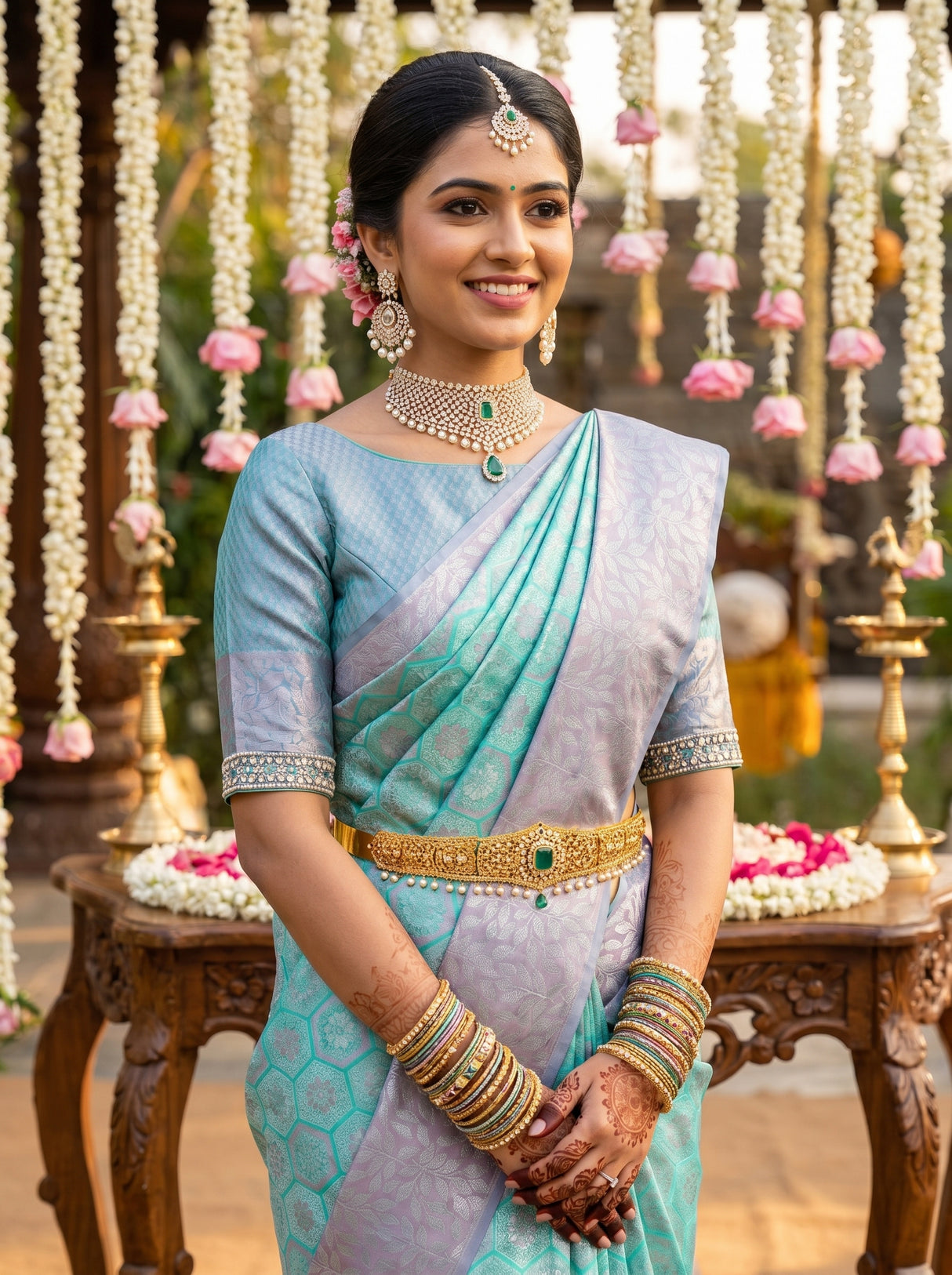 MIMOSA Rama Kanjivaram Art Silk Saree — pose 10 styling detail