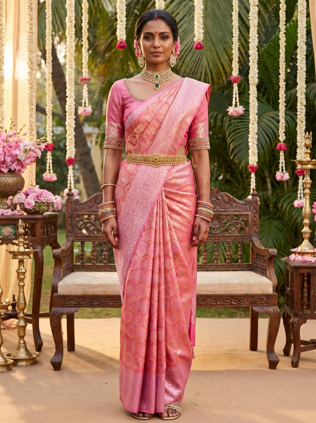 MIMOSA Strawberry Kanjivaram Art Silk Saree — Full View
