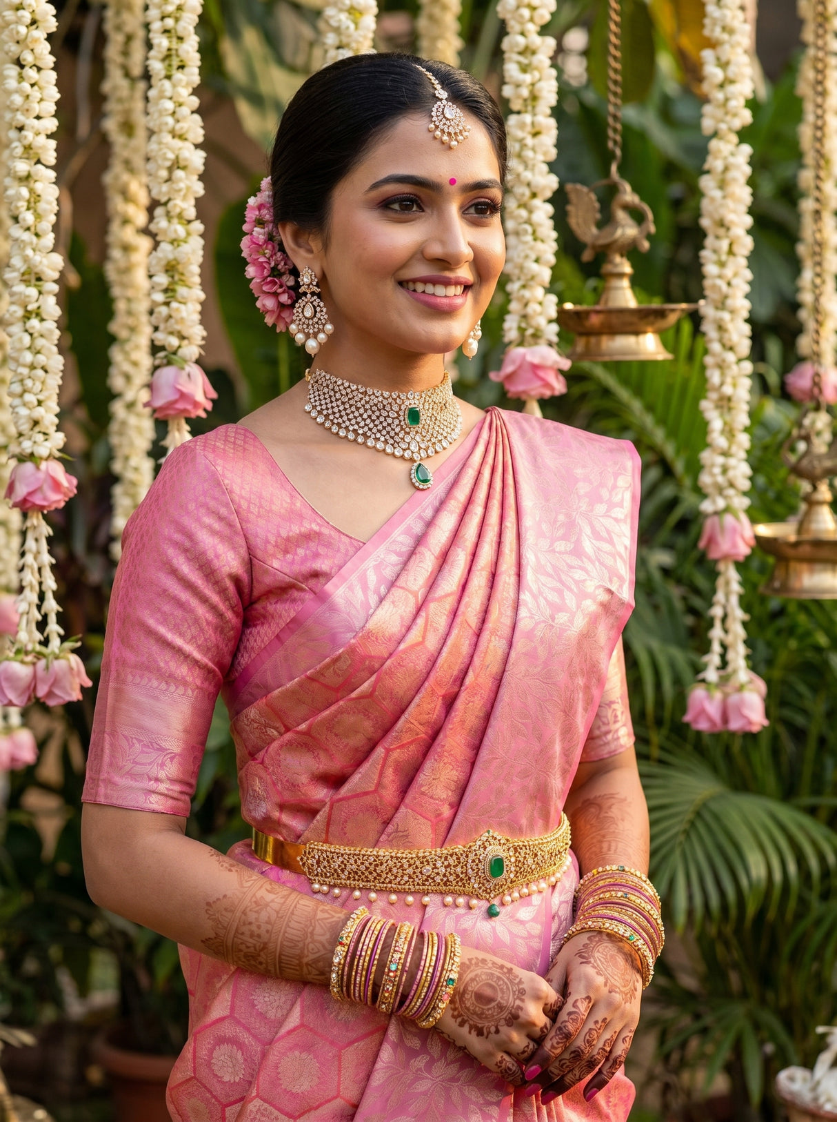 MIMOSA Strawberry Kanjivaram Art Silk Saree — pose 10 styling detail